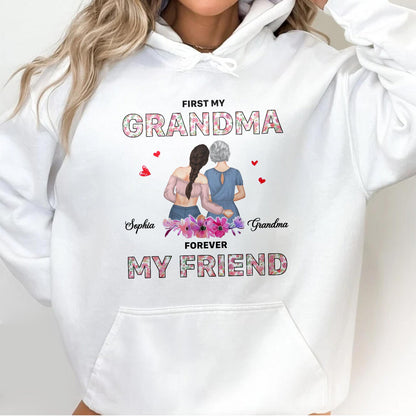 First My Grandma, Forever My Friend, Floral Pattern And Hearts