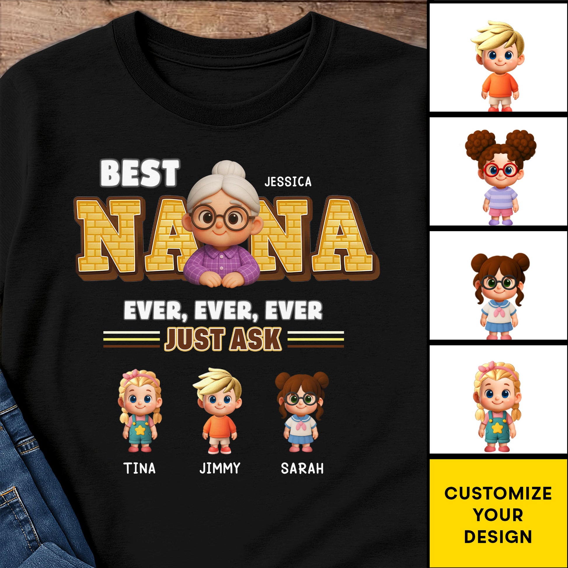 Best Nana Ever, Ever, Ever Just Ask, Cartoon Grandmother and Children