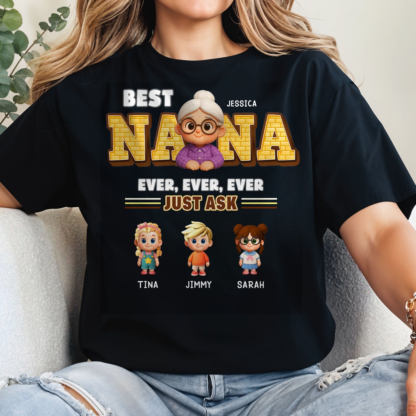 Best Nana Ever, Ever, Ever Just Ask, Cartoon Grandmother and Children
