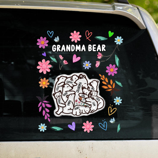 Grandma Bear Surrounded By Flowers and Hearts - Personalized Decor Decal - GRM047_STIK