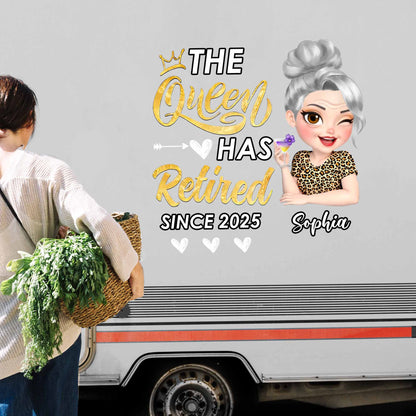 La Reina se ha jubilado, corona, flor, estampado de leopardo - Calcomanía decorativa personalizada - GRM050_STIK