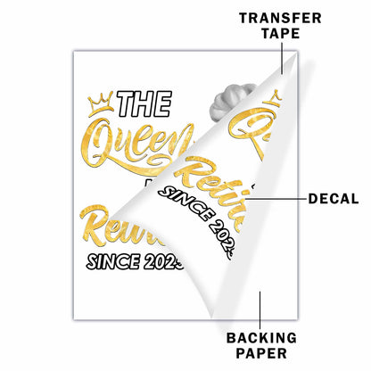 La Reina se ha jubilado, corona, flor, estampado de leopardo - Calcomanía decorativa personalizada - GRM050_STIK