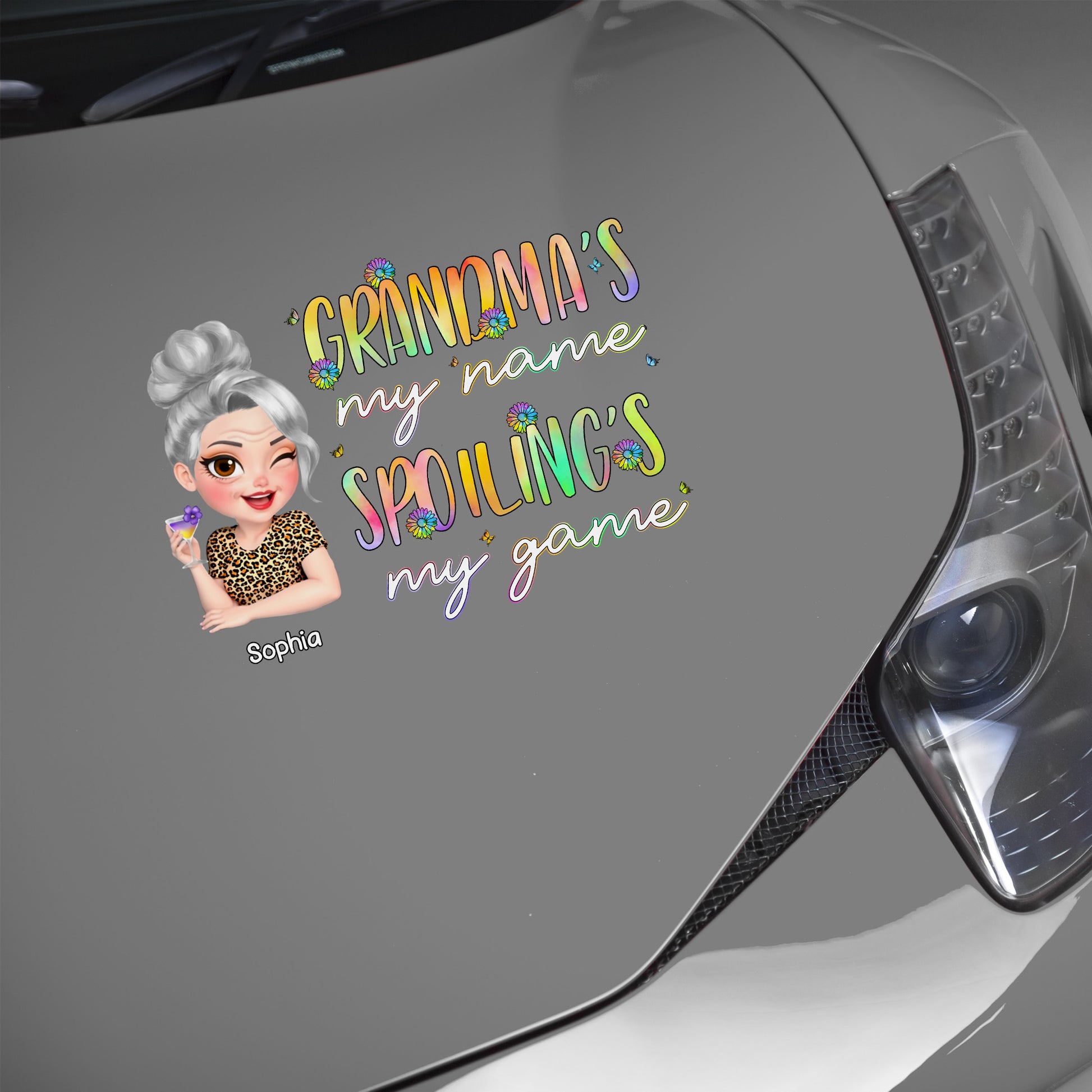 Grandma's My Name Spoiling's My Game With Flowers And Wine Glass