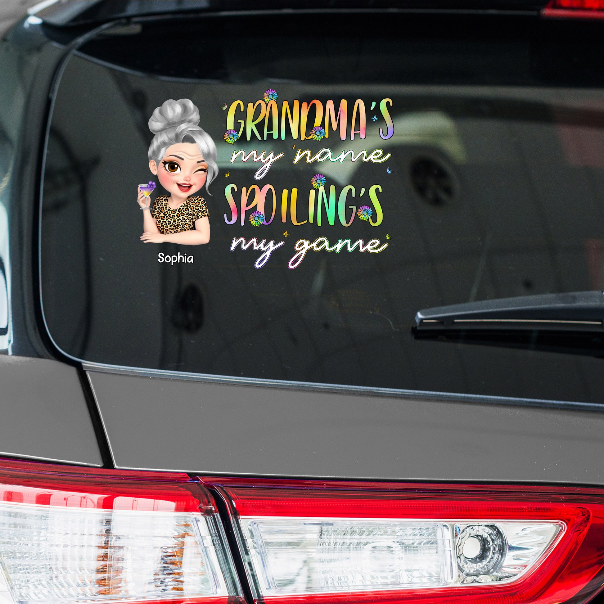 Grandma's My Name Spoiling's My Game With Flowers And Wine Glass