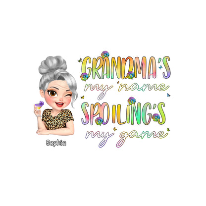 Grandma's My Name Spoiling's My Game With Flowers And Wine Glass
