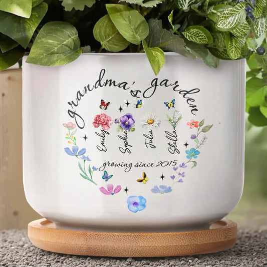 Grandma's Garden With Flowers And Butterflies