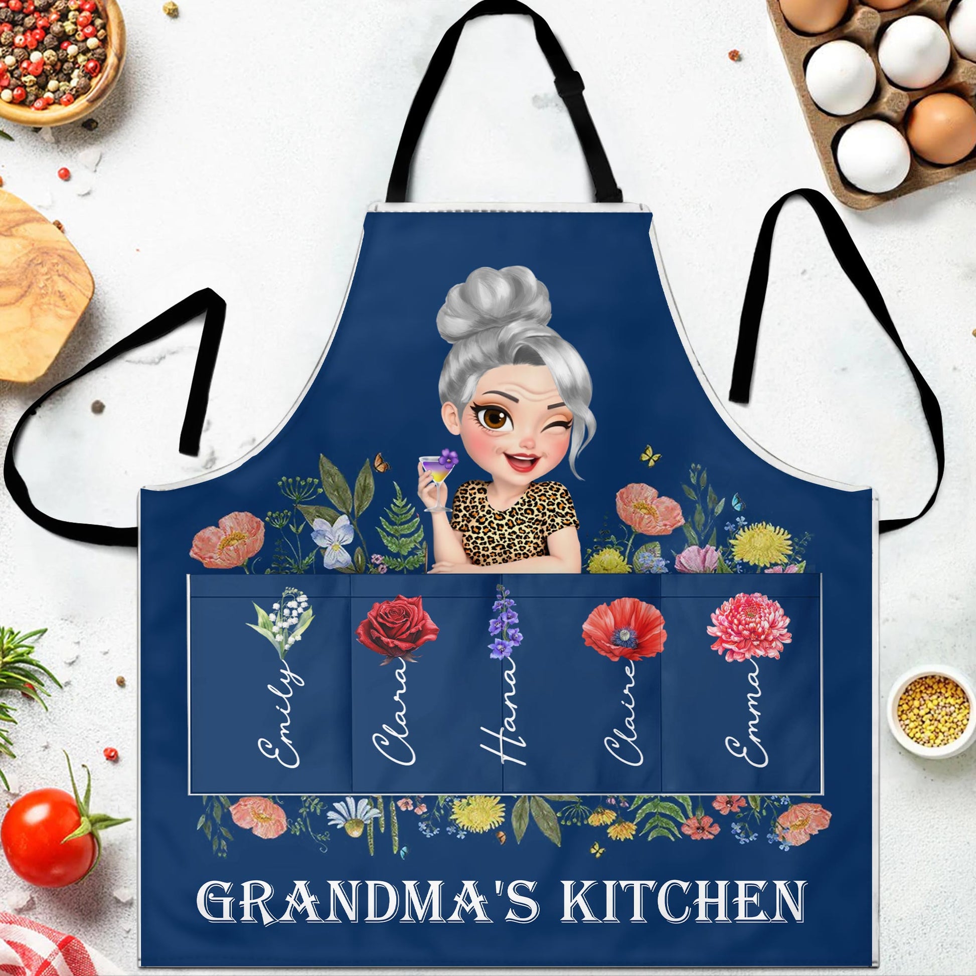 Grandma's Kitchen, Flowers and Cartoon Grandma