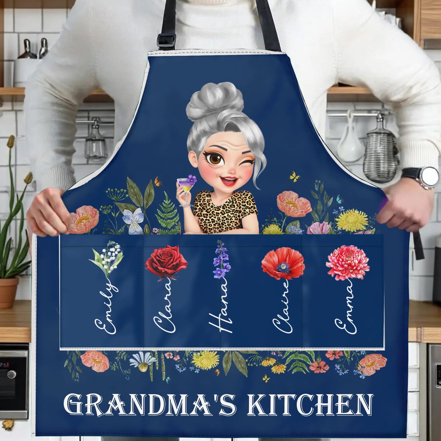 Grandma's Kitchen, Flowers and Cartoon Grandma