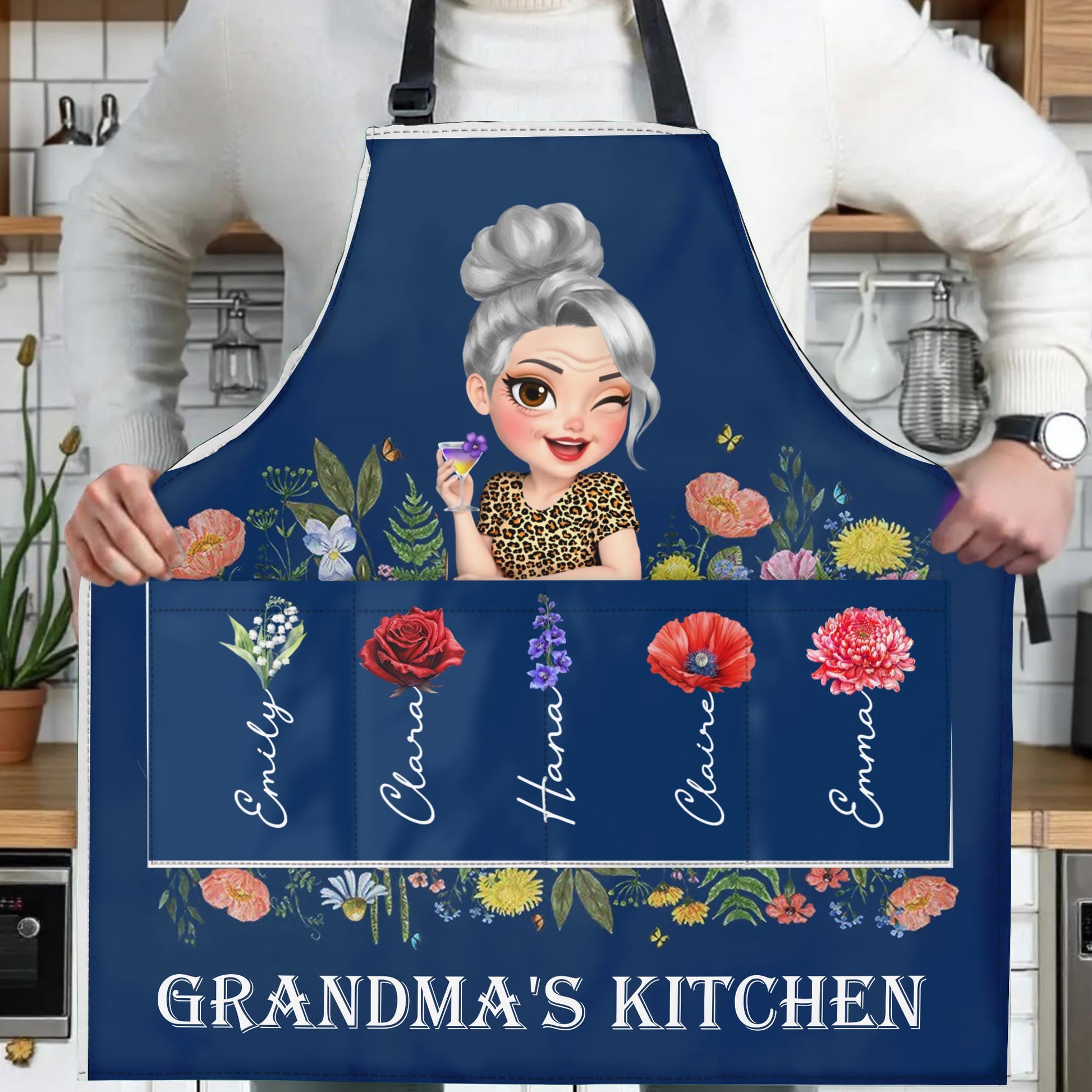 Grandma's Kitchen, Flowers and Cartoon Grandma