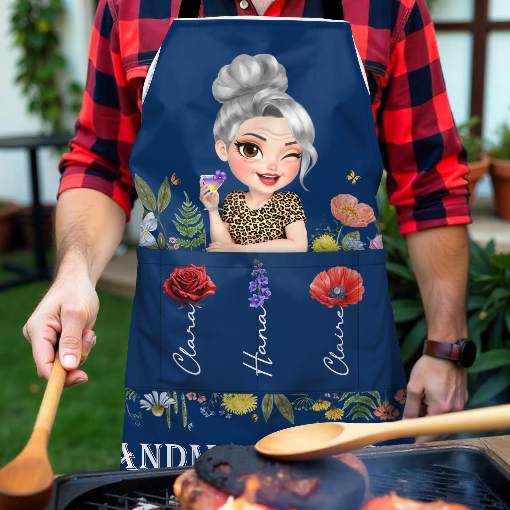 Grandma's Kitchen, Flowers and Cartoon Grandma