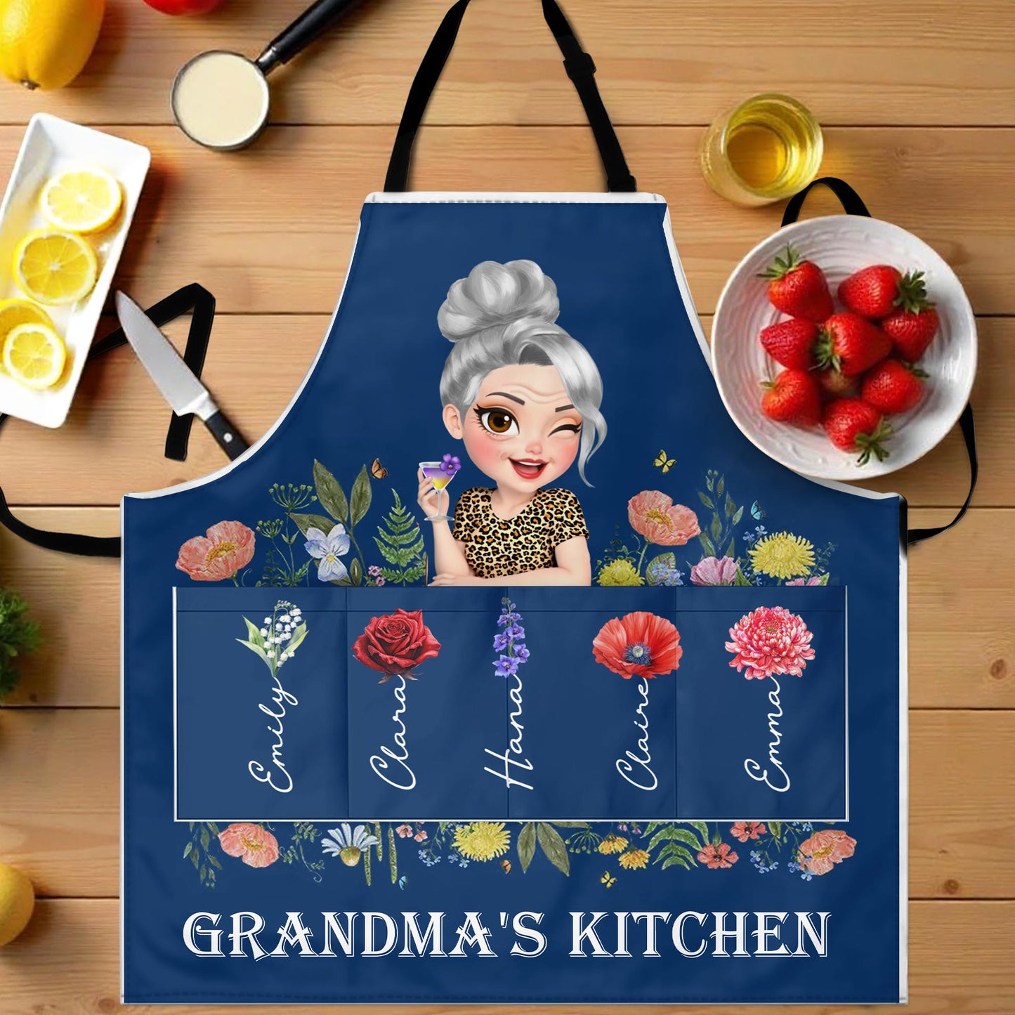 Grandma's Kitchen, Flowers and Cartoon Grandma