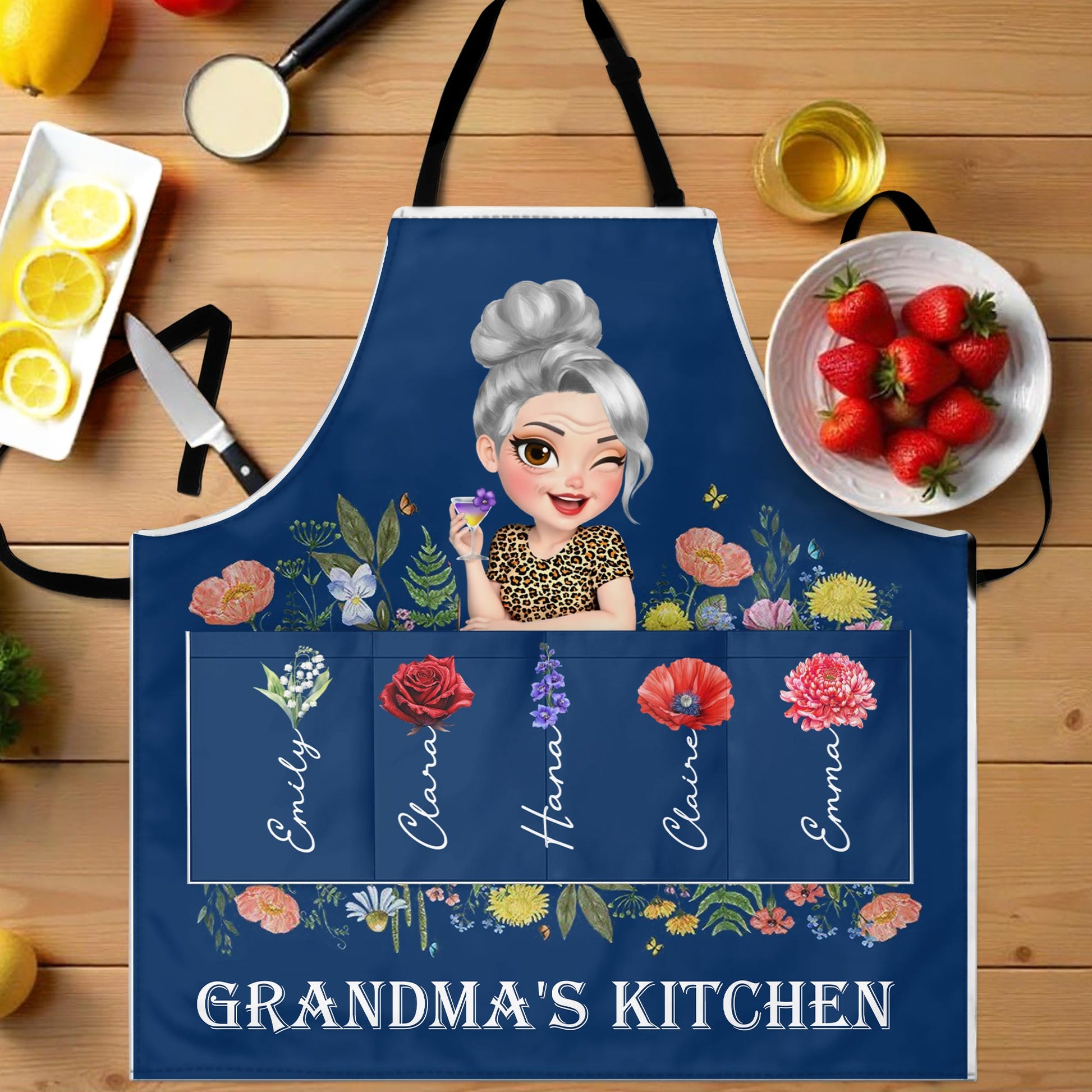 Grandma's Kitchen, Flowers and Cartoon Grandma