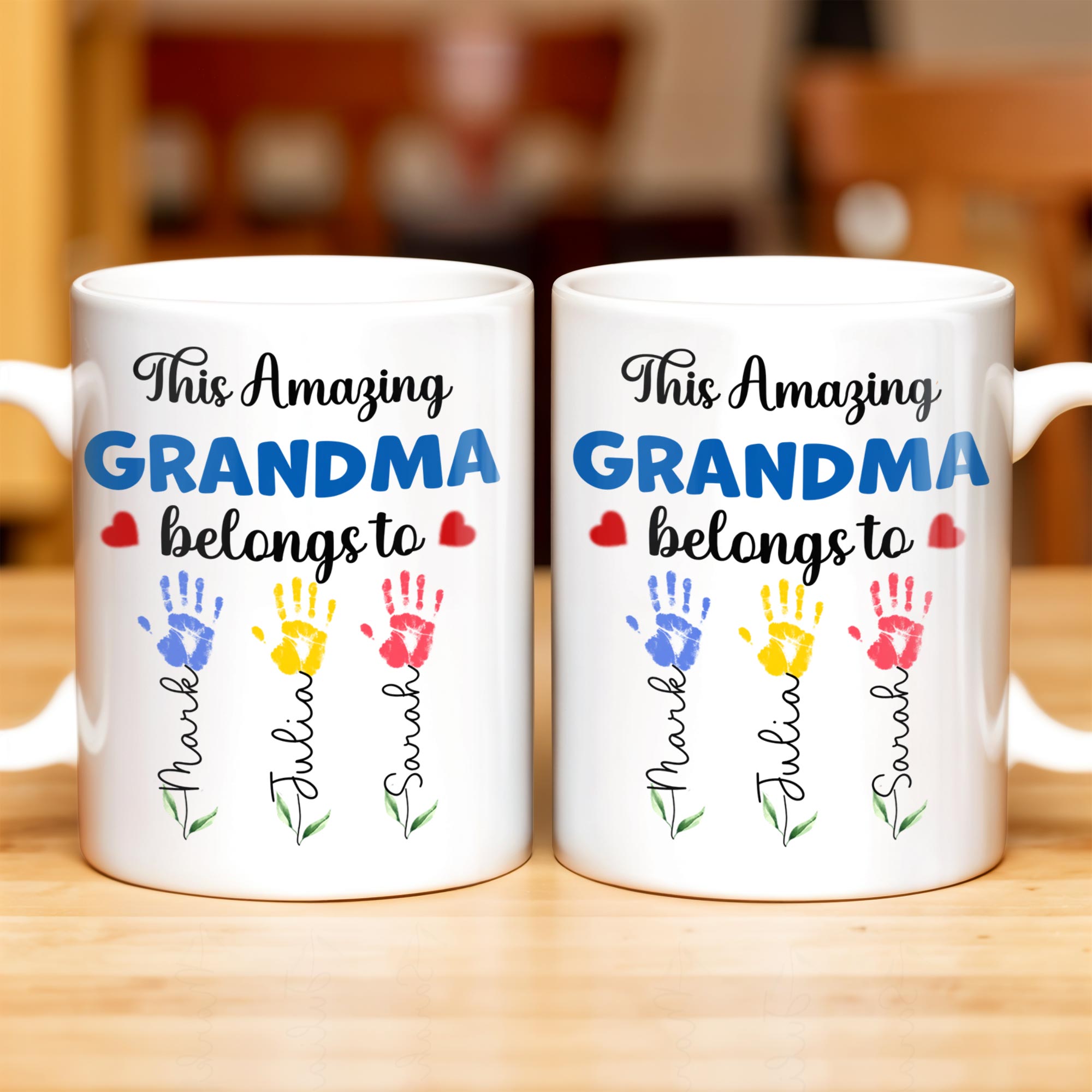 This Amazing Grandma Belongs To, Handprints, Personalized Custom Coffee