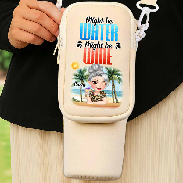 Might Be Water Might Be Wine Beach and Palm Trees Design - Personalized Custom Water Bottle Carrier Bag - GRM073_BCB
