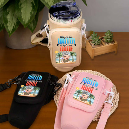 Might Be Water Might Be Wine Beach and Palm Trees Design - Personalized Custom Water Bottle Carrier Bag - GRM073_BCB