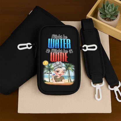 Might Be Water Might Be Wine Beach and Palm Trees Design - Personalized Custom Water Bottle Carrier Bag - GRM073_BCB