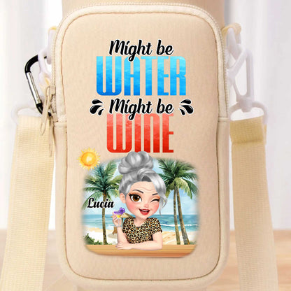 Might Be Water Might Be Wine Beach and Palm Trees Design - Personalized Custom Water Bottle Carrier Bag - GRM073_BCB