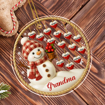 Customizable Acrylic Ornament With Snowman and Hearts
