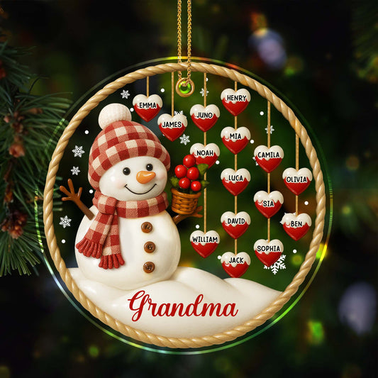 Customizable Acrylic Ornament With Snowman and Hearts