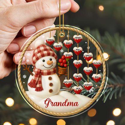 Customizable Acrylic Ornament With Snowman and Hearts