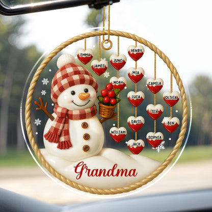 Customizable Acrylic Ornament With Snowman and Hearts