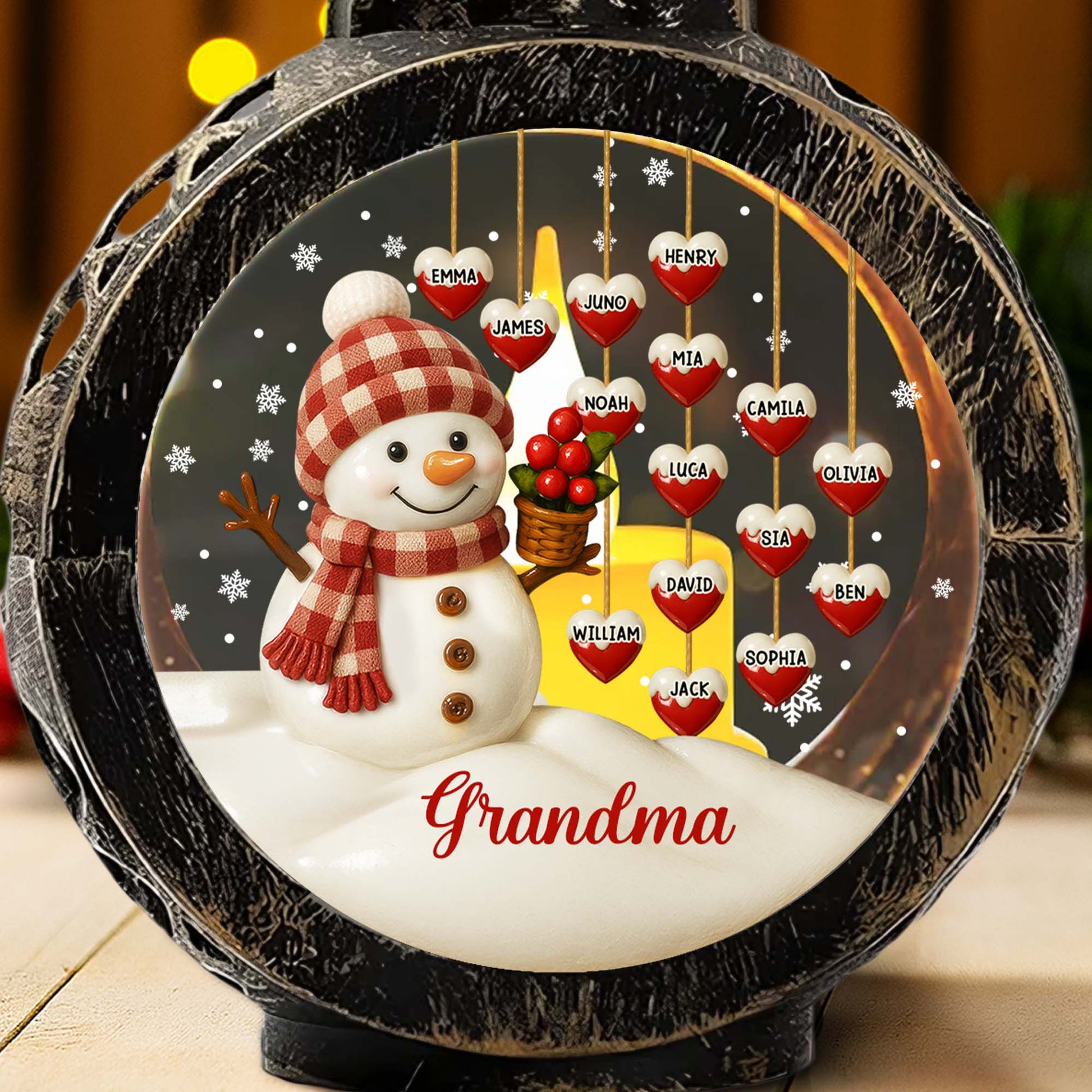 Gift This Charming Christmas Lantern With Snowman And Ornaments