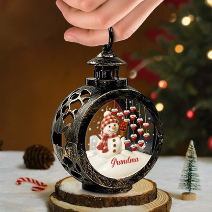 Gift This Charming Christmas Lantern With Snowman And Ornaments