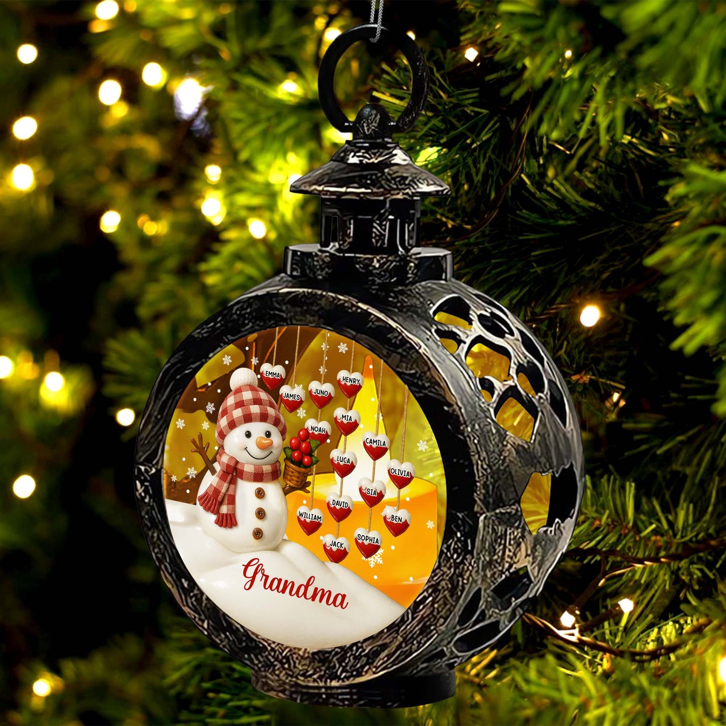 Gift This Charming Christmas Lantern With Snowman And Ornaments