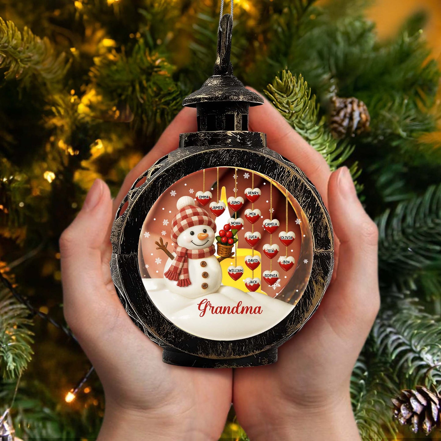 Gift This Charming Christmas Lantern With Snowman And Ornaments