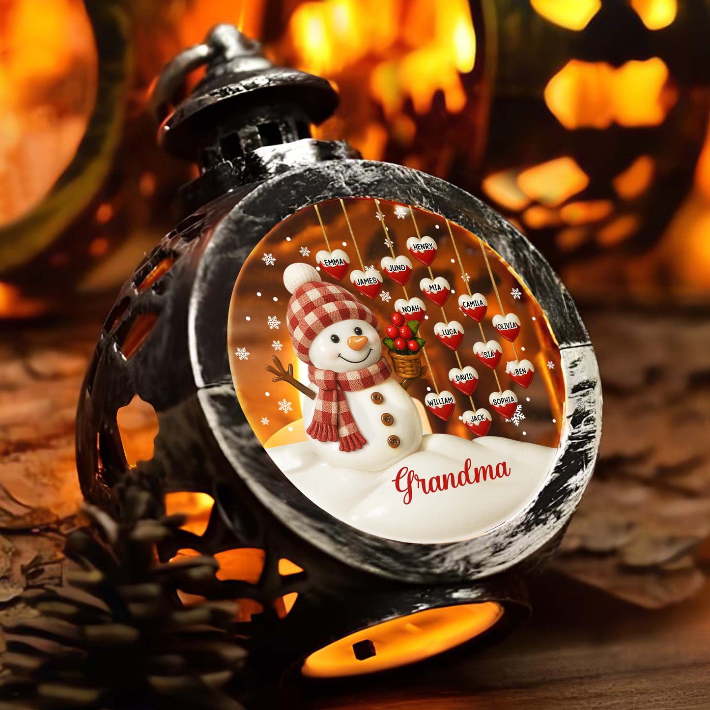 Gift This Charming Christmas Lantern With Snowman And Ornaments