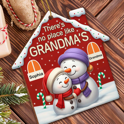 There's No Place Like Grandma's Snowman and Candy Canes - Personalized Custom Wood Ornament, Custom Shaped - GRM080_WDO