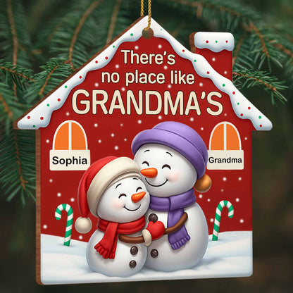 There's No Place Like Grandma's Snowman and Candy Canes - Personalized Custom Wood Ornament, Custom Shaped - GRM080_WDO