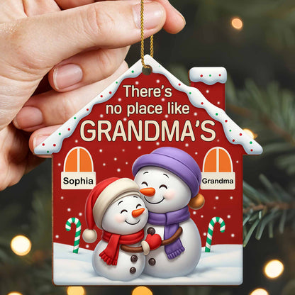 There's No Place Like Grandma's Snowman and Candy Canes - Personalized Custom Wood Ornament, Custom Shaped - GRM080_WDO