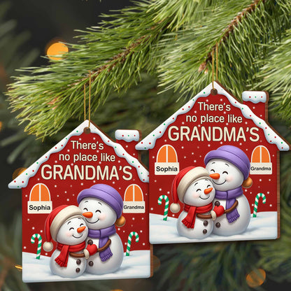 There's No Place Like Grandma's Snowman and Candy Canes - Personalized Custom Wood Ornament, Custom Shaped - GRM080_WDO