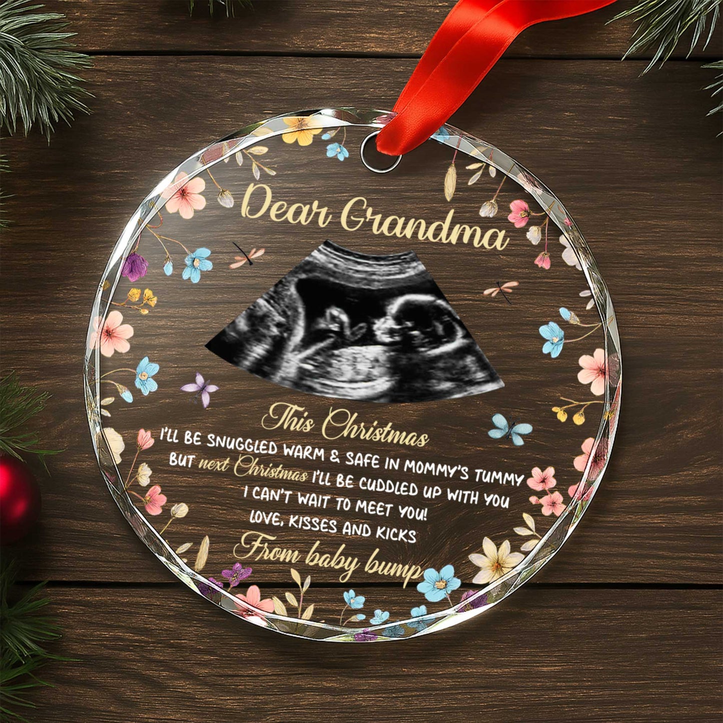 This Christmas Snuggled Warm & Safe, Ultrasound Image & Flowers