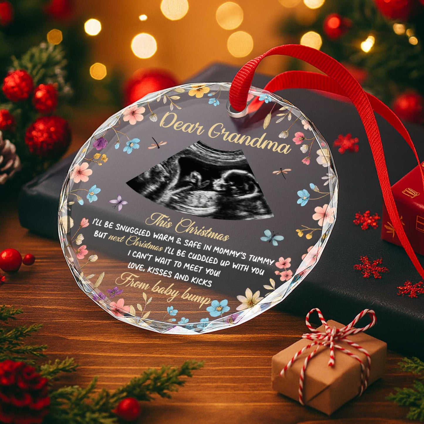 This Christmas Snuggled Warm & Safe, Ultrasound Image & Flowers