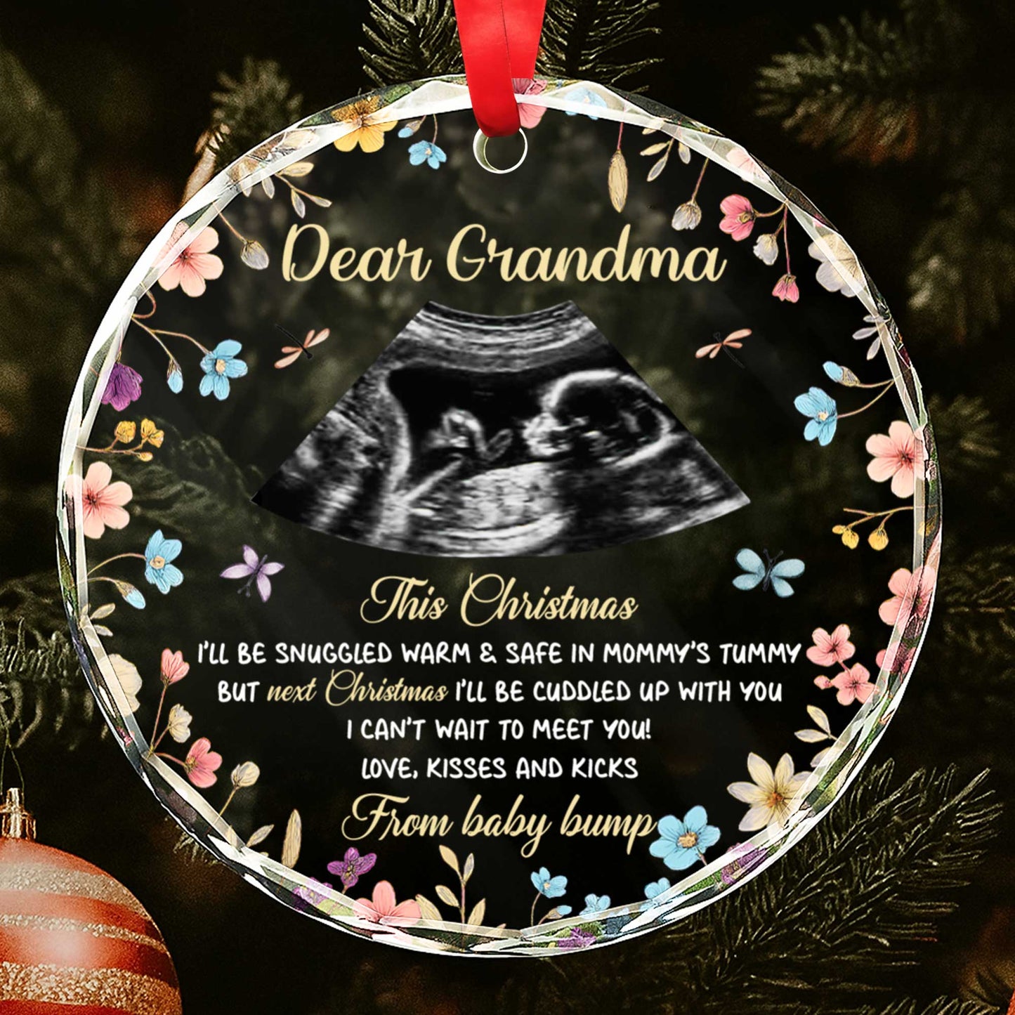 This Christmas Snuggled Warm & Safe, Ultrasound Image & Flowers