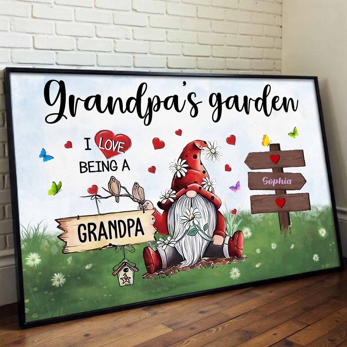 I Love Being A Grandpa With Garden Gnome And Flowers - Personalized Custom Horizontal Poster - GRM083_HPOS