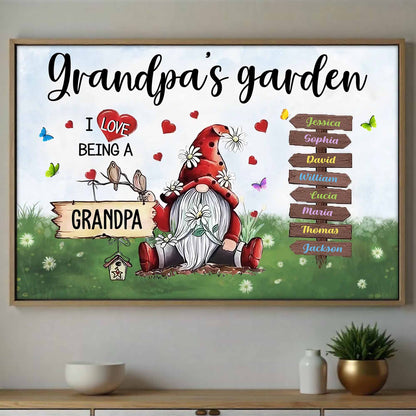 I Love Being A Grandpa With Garden Gnome And Flowers - Personalized Custom Horizontal Poster - GRM083_HPOS