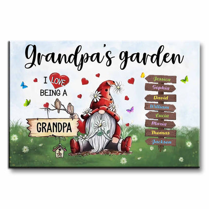 I Love Being A Grandpa With Garden Gnome And Flowers - Personalized Custom Horizontal Poster - GRM083_HPOS