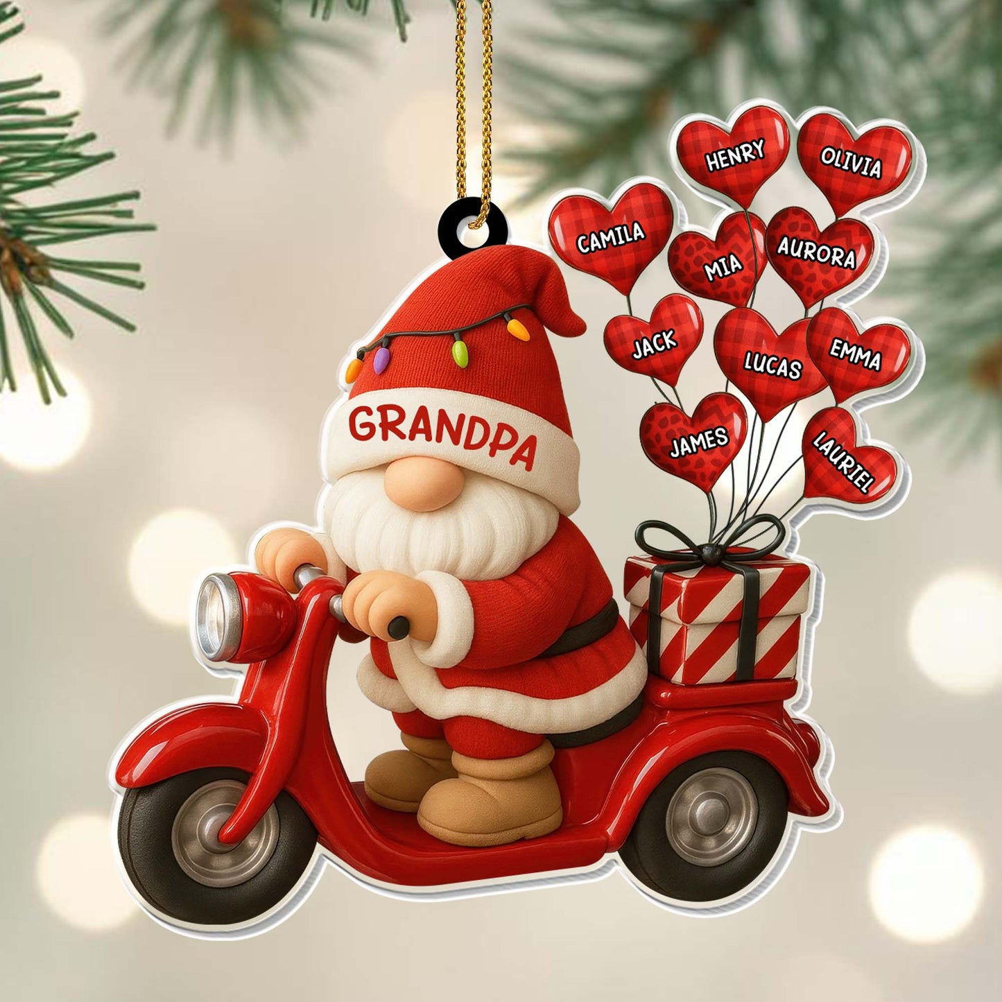 Adorno navideño de Papá Noel en scooter - Adorno acrílico personalizado, regalo de Navidad - GRM086_ACO