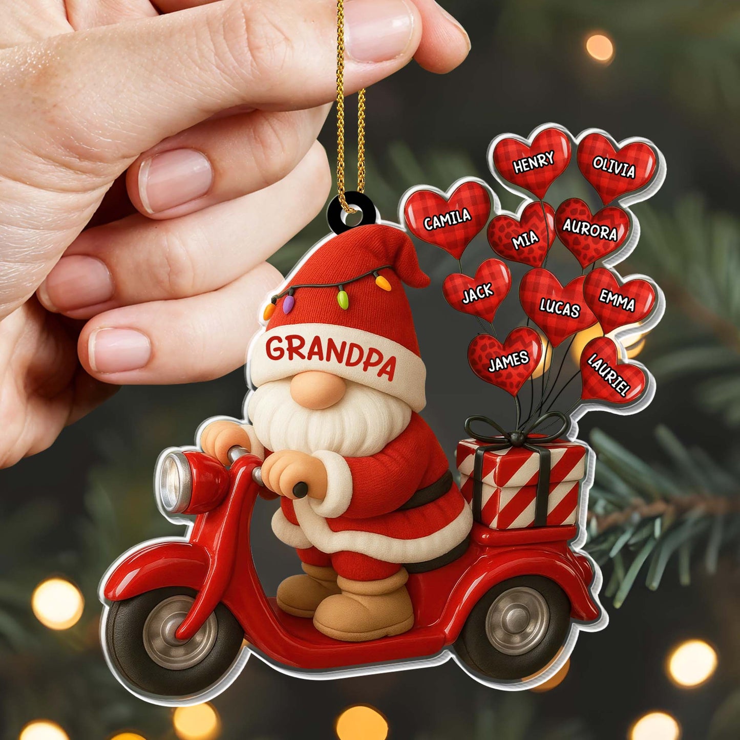 Adorno navideño de Papá Noel en scooter - Adorno acrílico personalizado, regalo de Navidad - GRM086_ACO