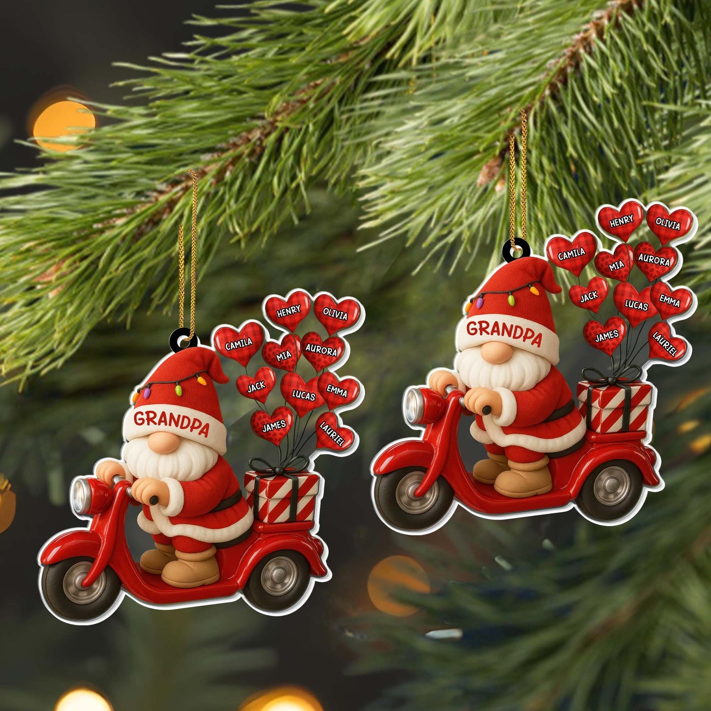 Adorno navideño de Papá Noel en scooter - Adorno acrílico personalizado, regalo de Navidad - GRM086_ACO