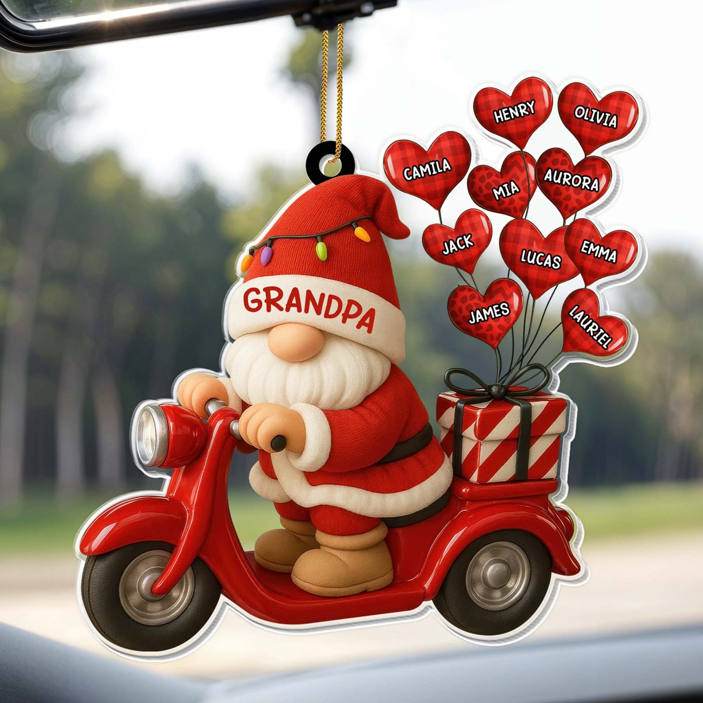 Adorno navideño de Papá Noel en scooter - Adorno acrílico personalizado, regalo de Navidad - GRM086_ACO