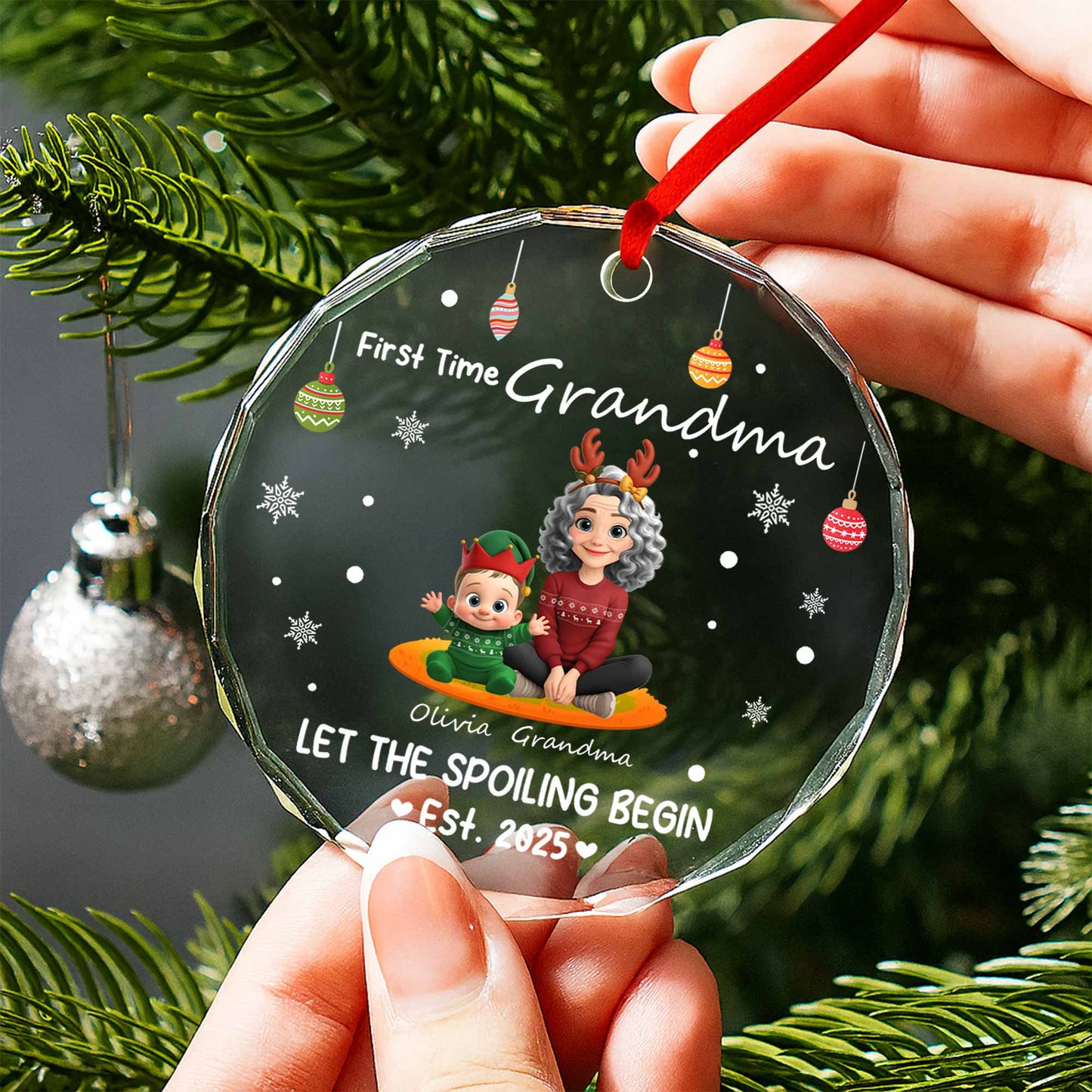 Let The Spoiling Begin, Grandmother And Child - Personalized Custom Circle Glass Ornament - GRM091_CGOR