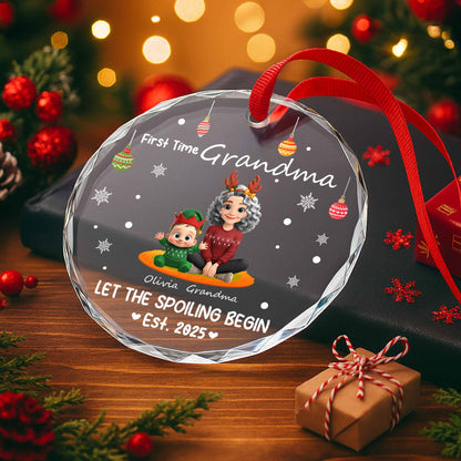 Let The Spoiling Begin, Grandmother And Child - Personalized Custom Circle Glass Ornament - GRM091_CGOR