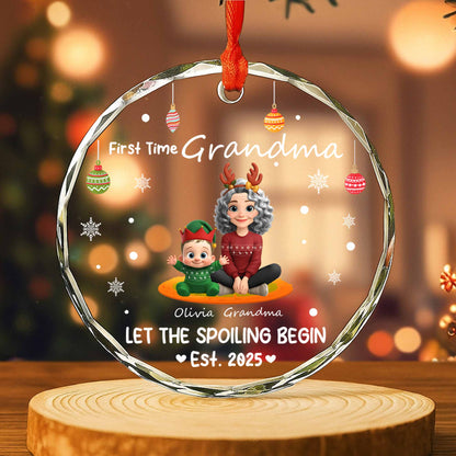 Let The Spoiling Begin, Grandmother And Child - Personalized Custom Circle Glass Ornament - GRM091_CGOR