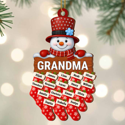 Charming Snowman With Customizable Names - Personalized Custom Wood Ornament, Custom Shaped - GRM091_WDO
