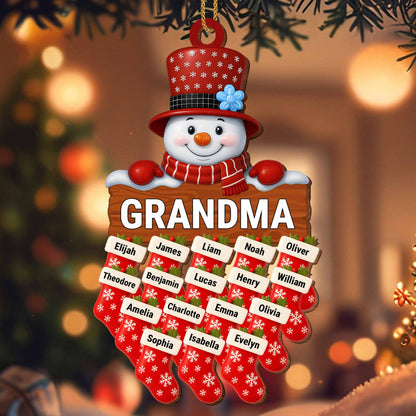 Charming Snowman With Customizable Names - Personalized Custom Wood Ornament, Custom Shaped - GRM091_WDO