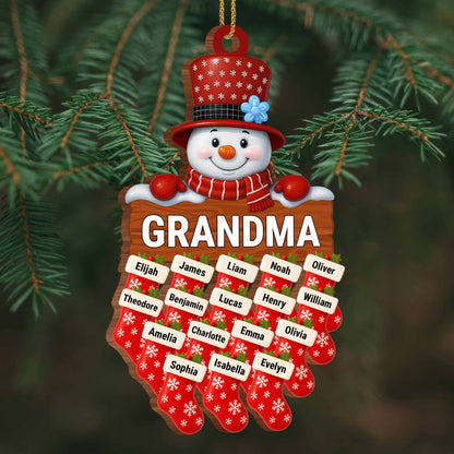 Charming Snowman With Customizable Names - Personalized Custom Wood Ornament, Custom Shaped - GRM091_WDO